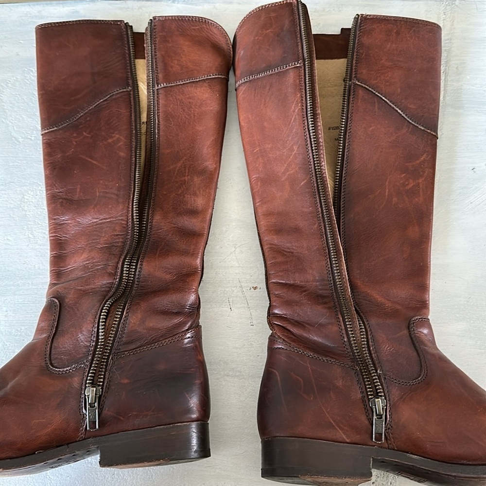 Frye 4001 Buttery Soft Leather Round Toe Tall Riding Boots 8.5 Inside Zipper - Picture 14 of 16